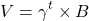 \begin{equation*}V = \gamma^t \times B\end{equation*}